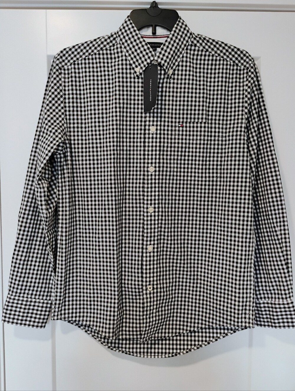 NWT S Tommy Hilfiger Classic Fit Stretch Navy Check Plaid LS Button Up Shirt NEW